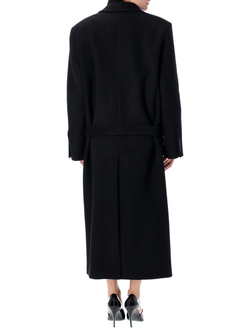 Attico Waist Belted Long Length Lapels In Black
