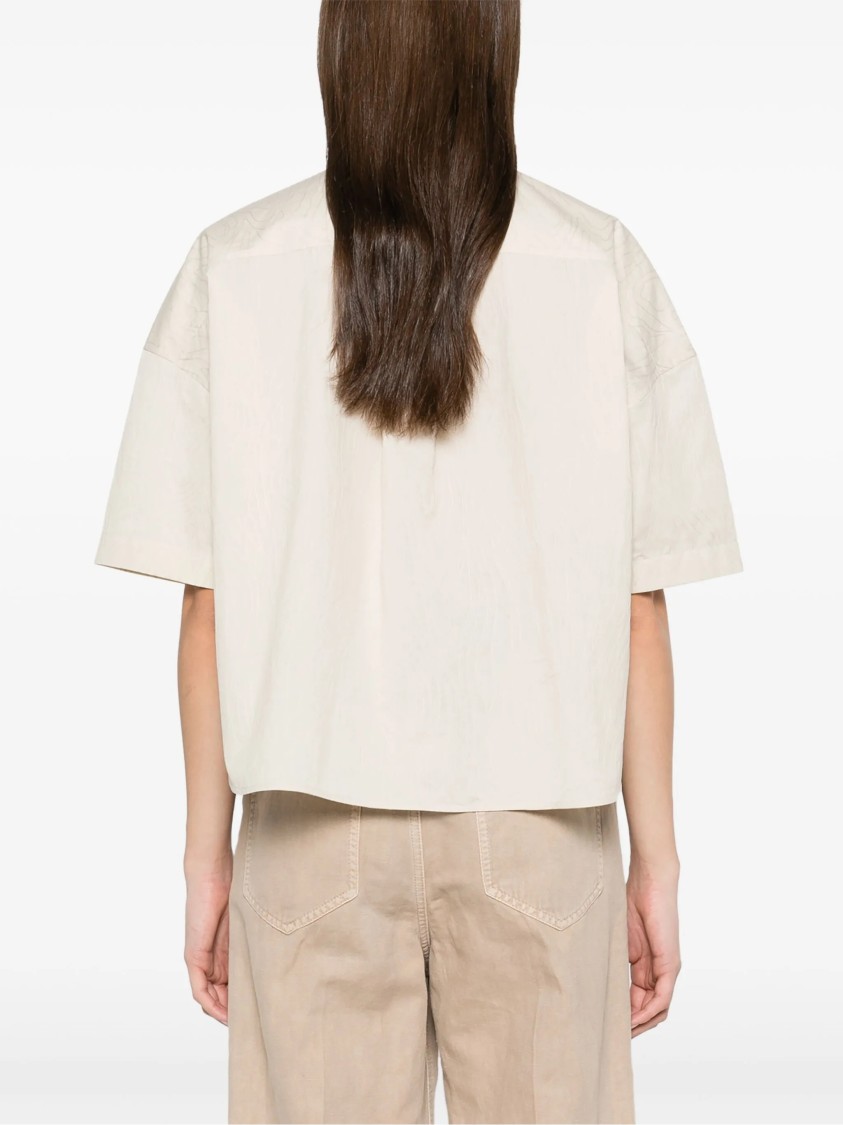 Brunello Cucinelli Short-sleeved Relaxed Fit Shirt With Textured Fabric In Neutrals