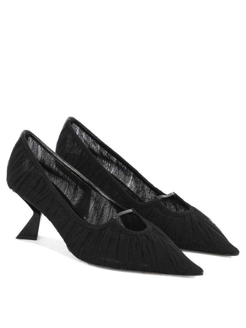 Nensi Dojaka Pointed Toe Mesh Overlay Sculptural Heel Pumps In Black