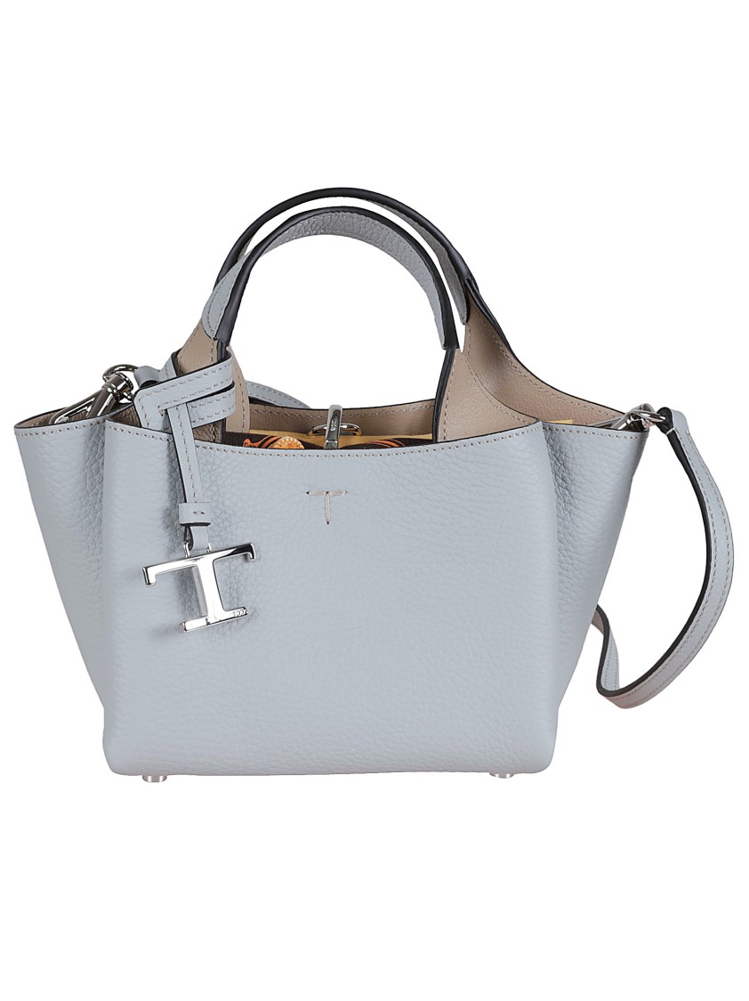 Tod's Structured Pebbled Leather Handbag With Dual Top Handles In White