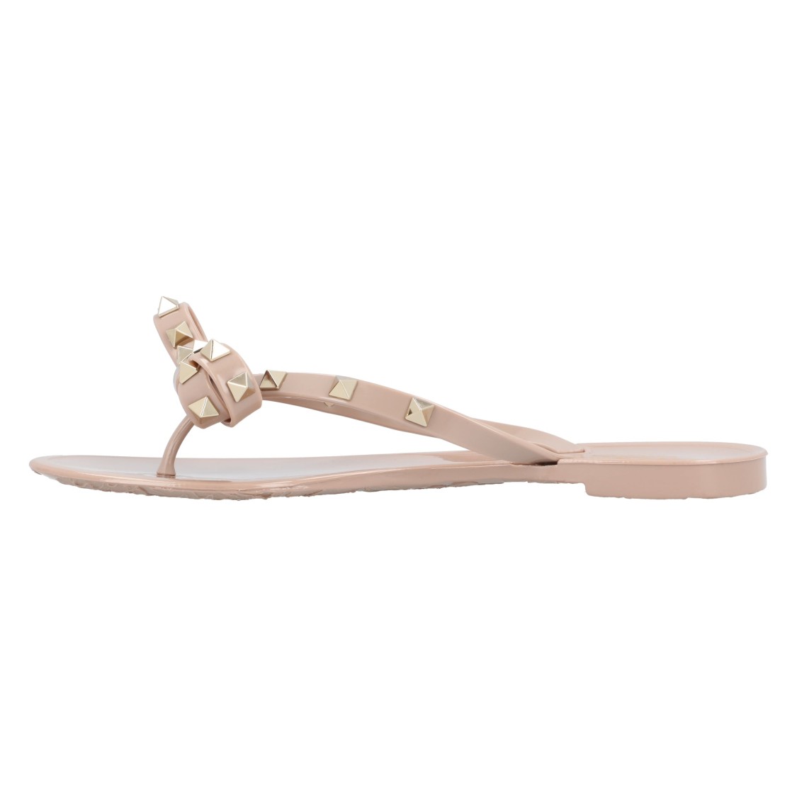Valentino Rockstud Bow Flip Flops In Neutral