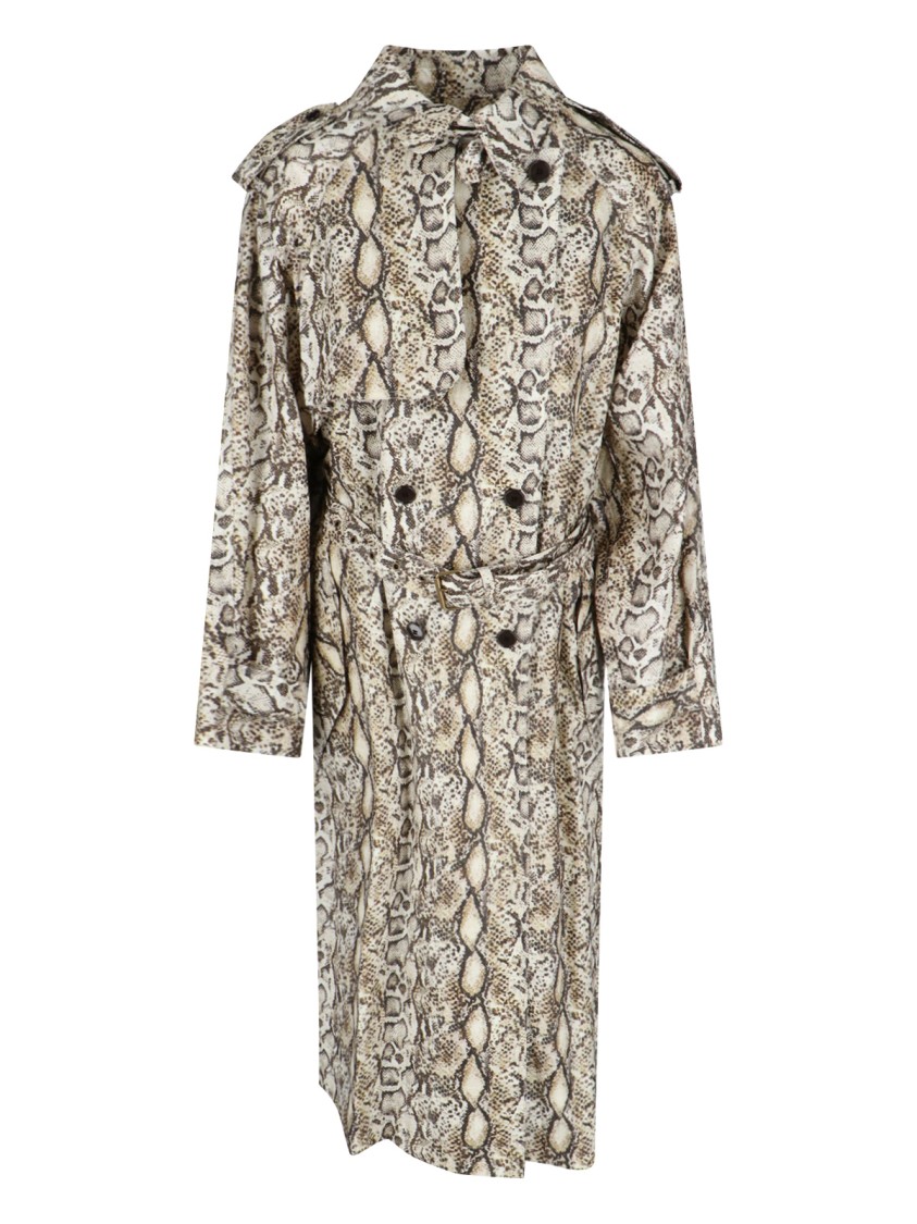 Isabel Marant Printed Animal Belted Waist Long Jacket In Neutrals