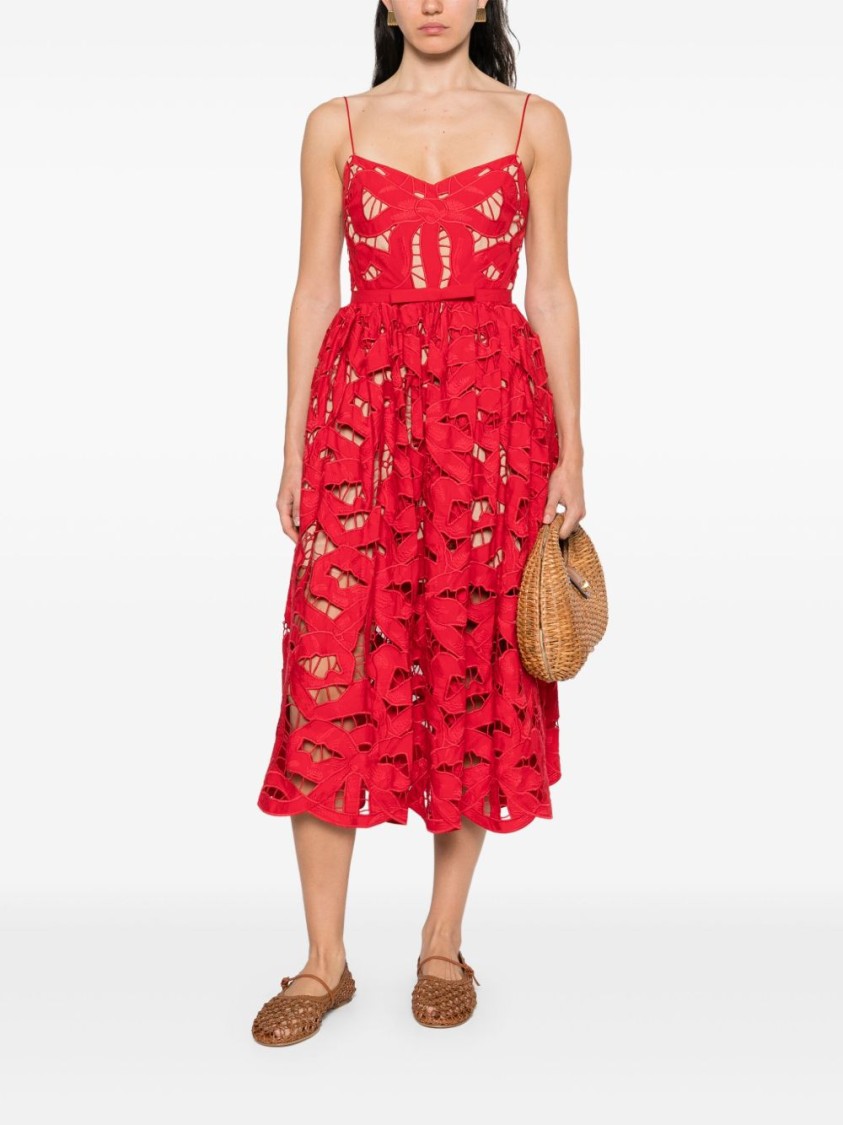 Self-portrait Intricate Cut-out Midi Dress With Removable Belt In Pink