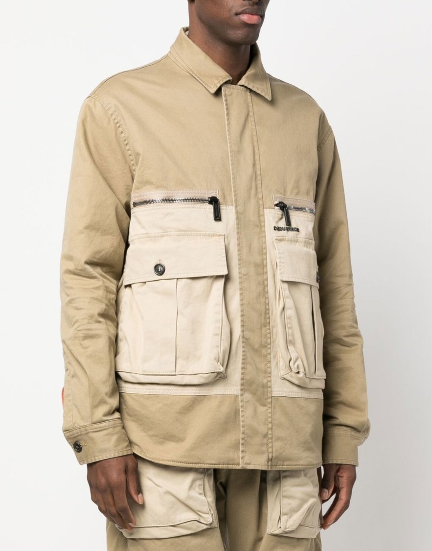 Dsquared2 Flap Pocket Padded Coach Jacket In Neutral