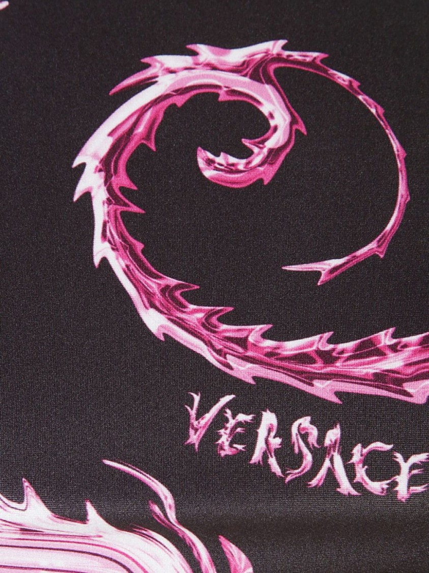 Shop Versace Jeans Couture Cropped Long-sleeve T-shirt With Striking Swirl Pattern In Black