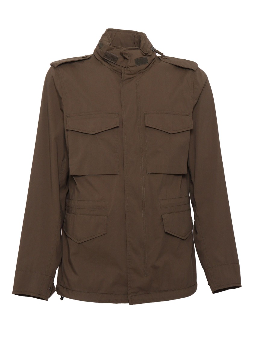 Aspesi Structured High Collar Brown Jacket With Multiple Pockets In Brown