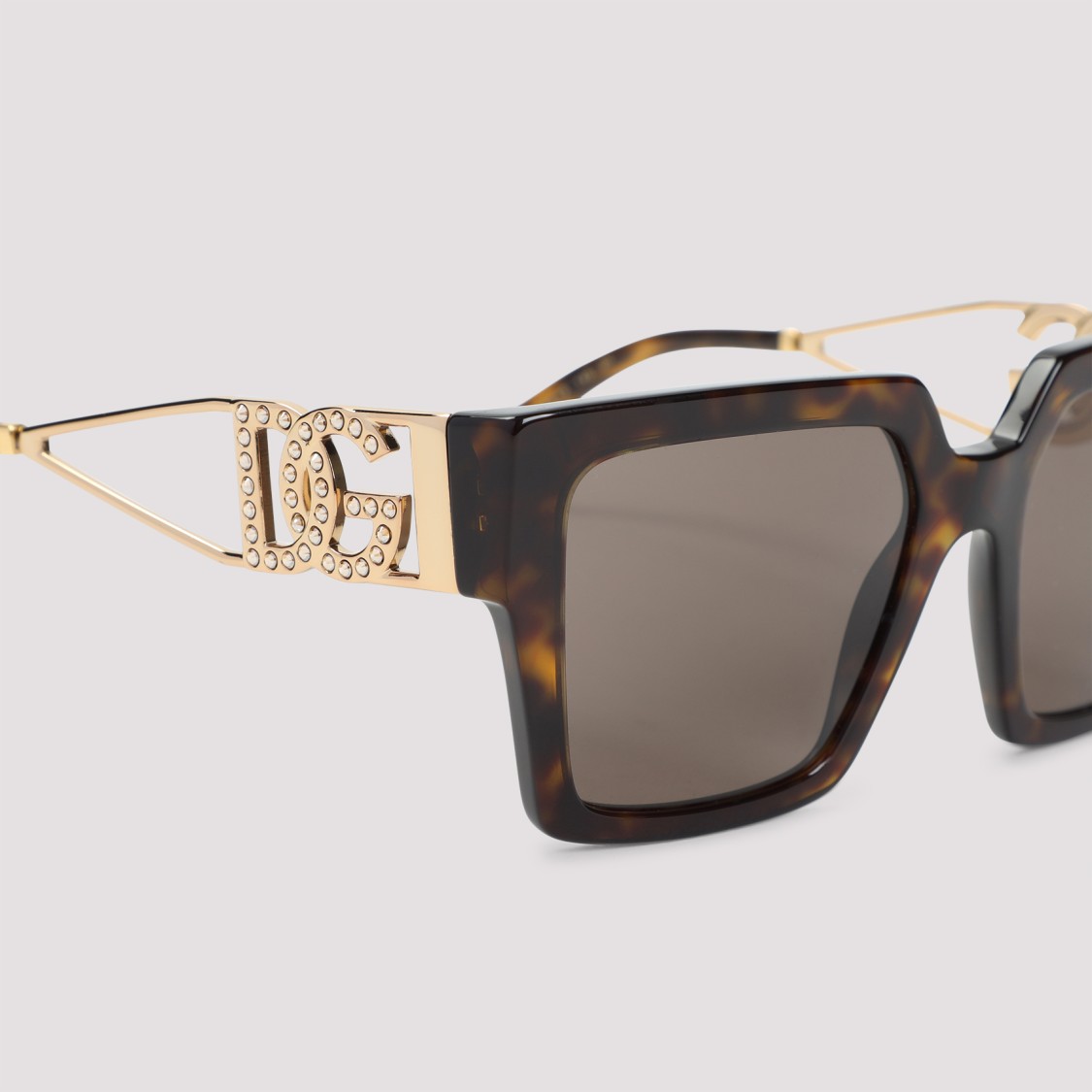 Dolce & Gabbana Embellished Dg Logo Rectangular Sunglasses In Brown