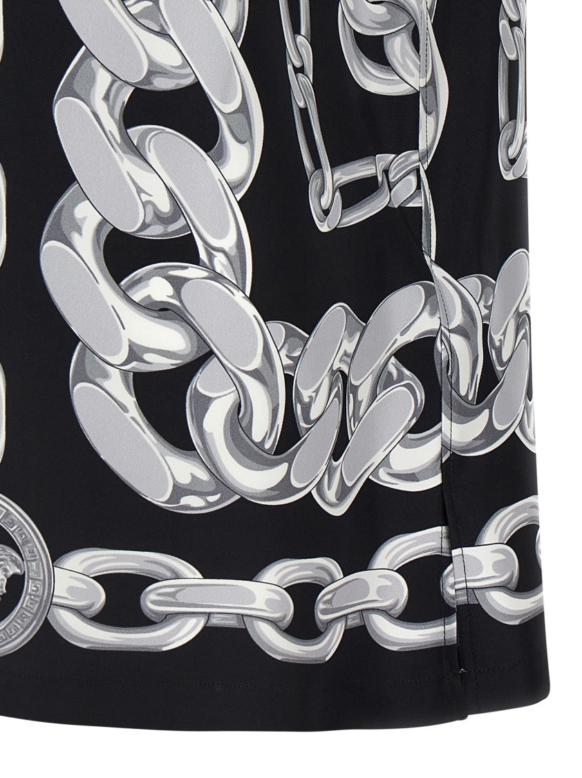 Versace Black And White Bowling Shirt With Cuban Collar And All-over Chain-link Print In Silk Man In Multi
