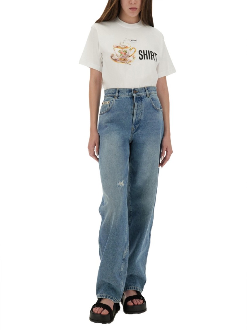 Moschino Playful Cotton T-shirt With Floral Print In White