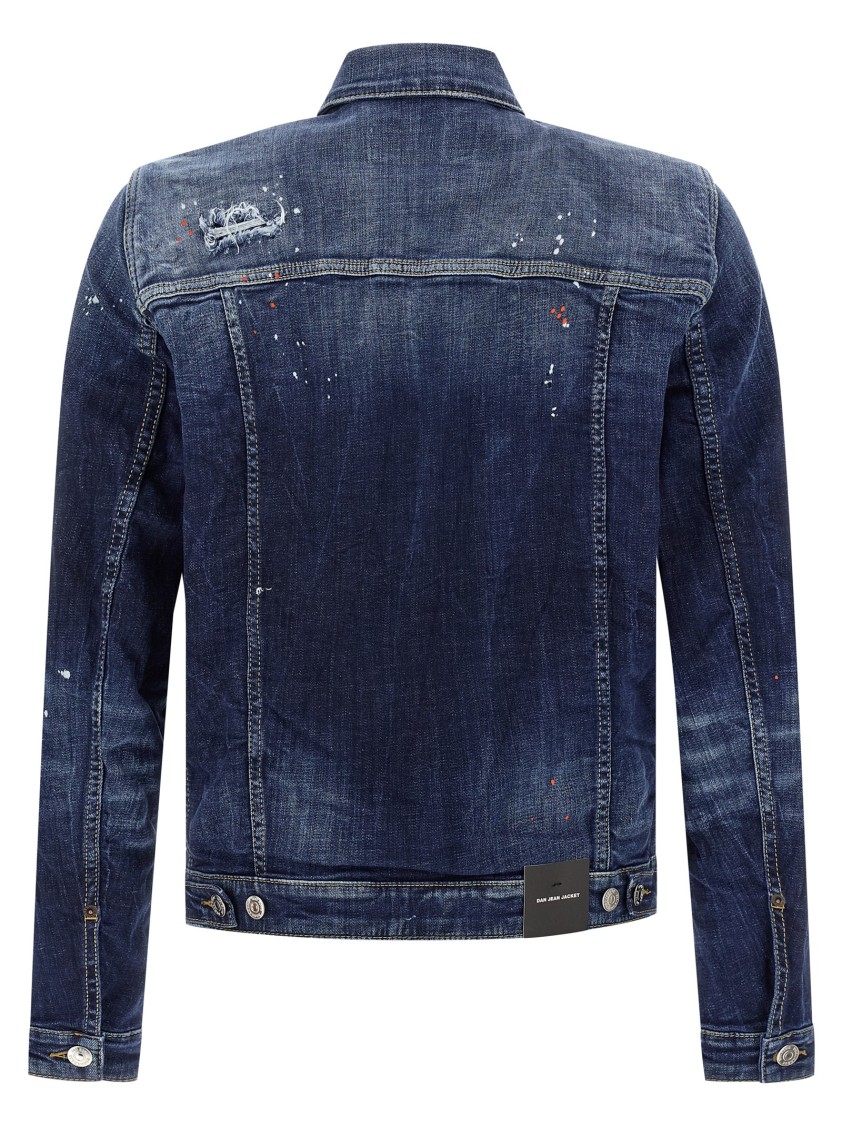 Dsquared2 Dan Blue Jacket With Classic Collar And All-over Painted Details In Denim Man In Blue