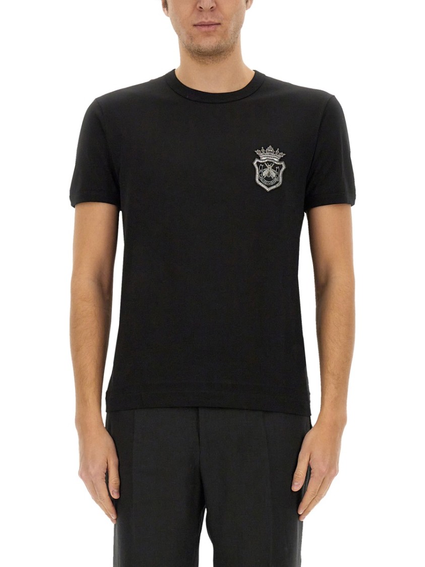 Shop Dolce & Gabbana Cotton T-shirt With Heraldic Patch In Black