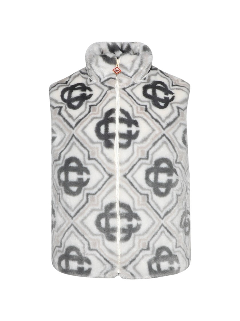 Casablanca Faux Fur Monogram Gilet White And Grey In Grey