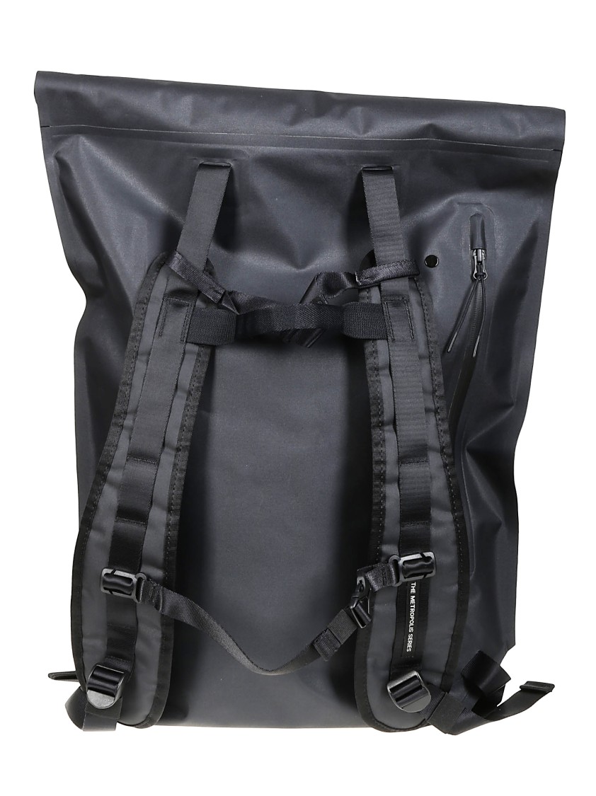 C.P. COMPANY C.P. COMPANY MODERN BLACK ROLL-TOP BACKPACK WITH MESH PANEL