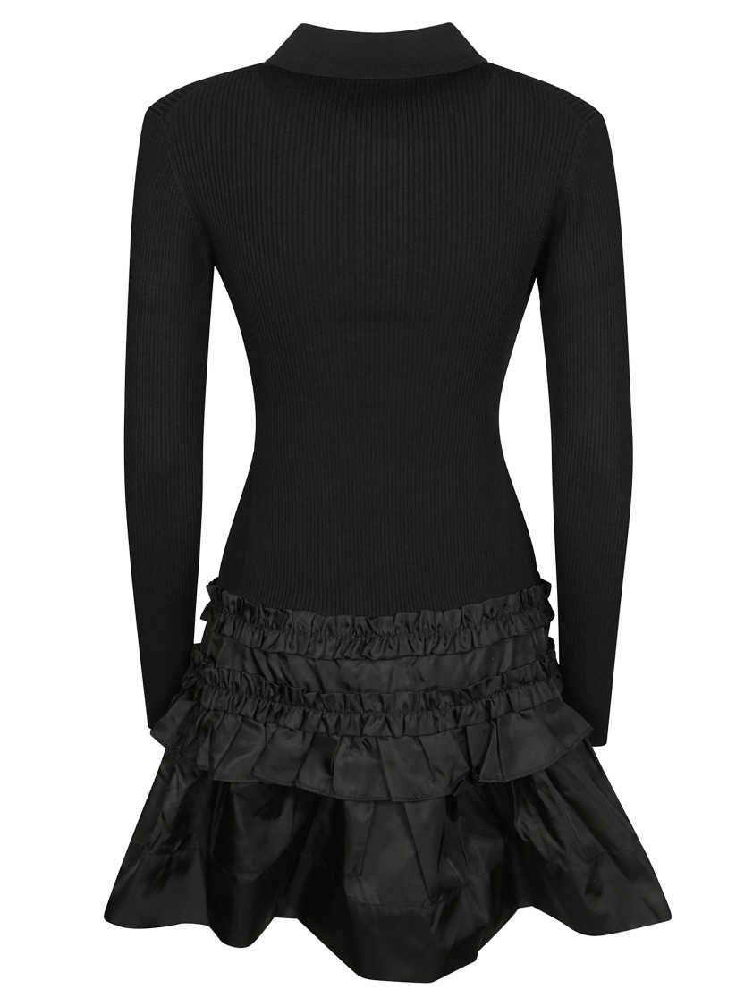 Ganni Black Flared Dress With Ribbed Details In Black