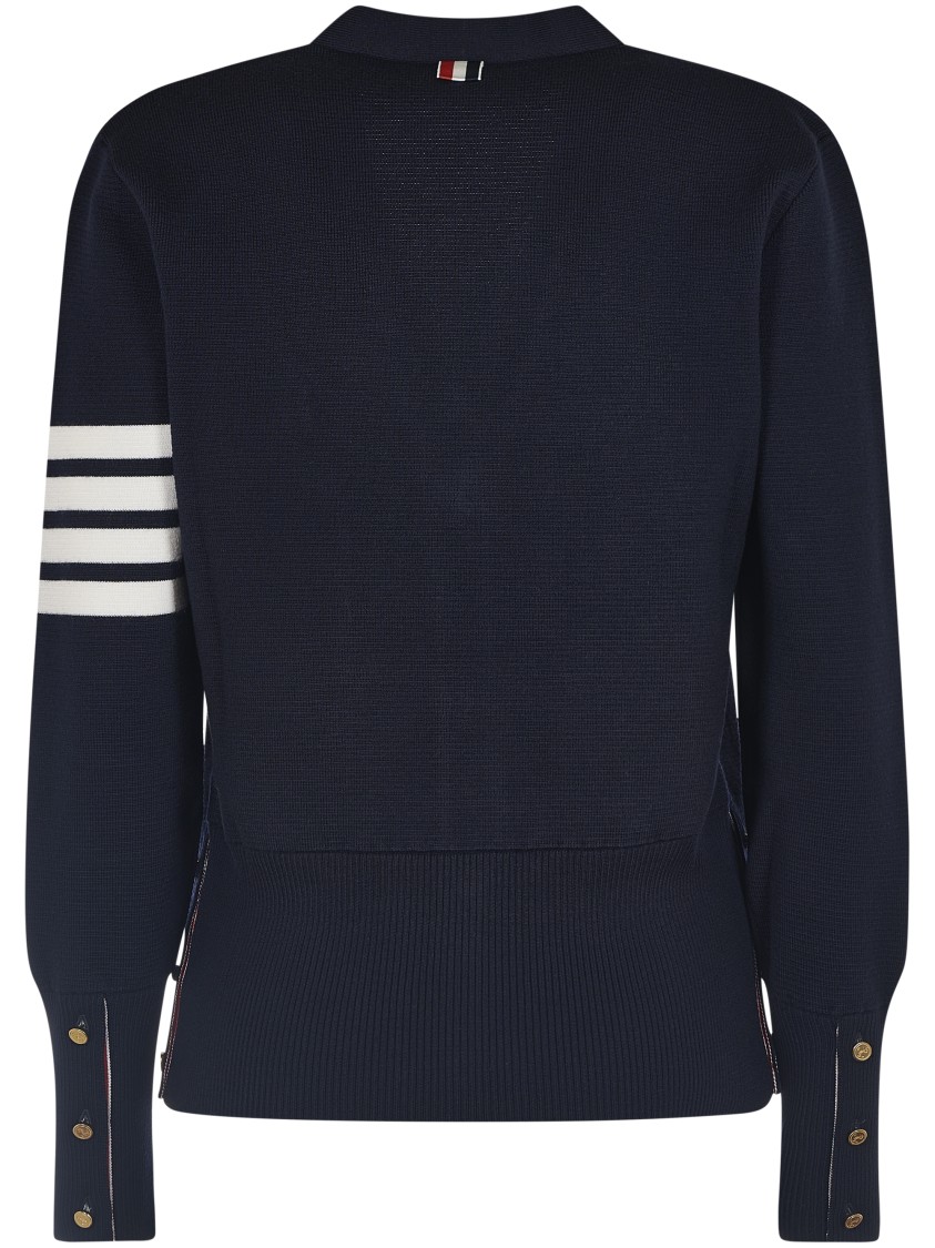 Thom Browne Fine Merino Wool V-neck Cardigan With Four-bar Stripe In Black