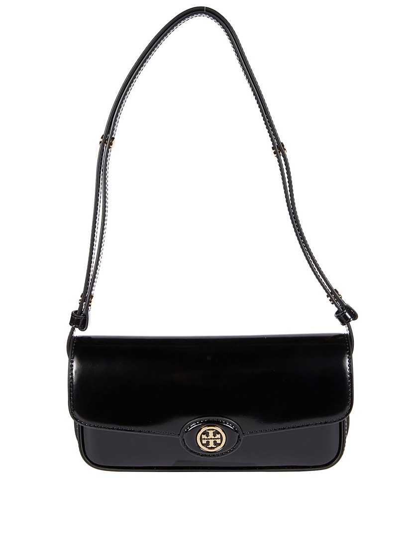 Tory Burch Robinson Spazzolato E/w Shoulder Bag In Black