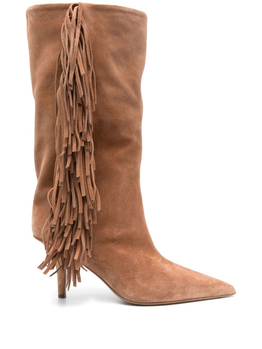 Paris Texas Fringe-detail Brown Ankle Boots With Stiletto Heel In Brown