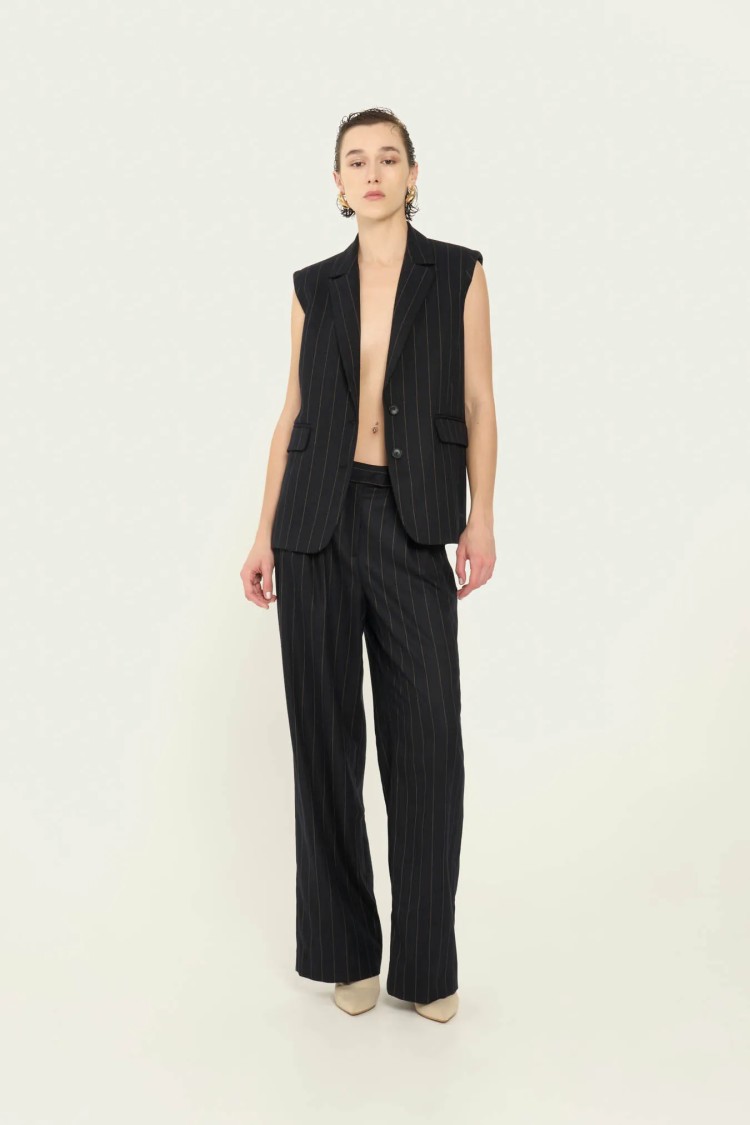 Vicario Cinque Wide-leg Pinstriped Stretch Flannel Trousers With Pleats In Blue