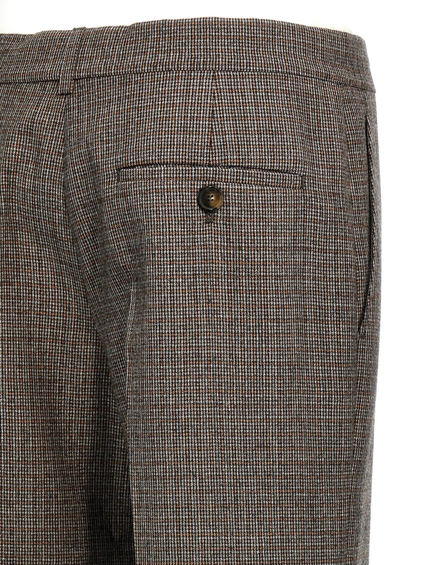 Stella Mccartney Micro Houndstooth Wool Trousers With Flared Leg In Brown