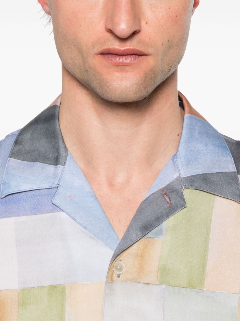 Paul Smith Multi Colour-block Print Lyocell Short-sleeve Shirt In Multi