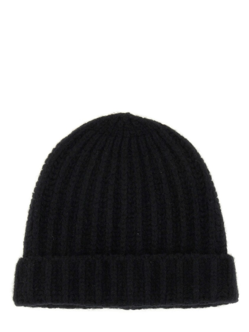 Maison Margiela Ribbed Knit Wool Beanie With Folded Brim In Black