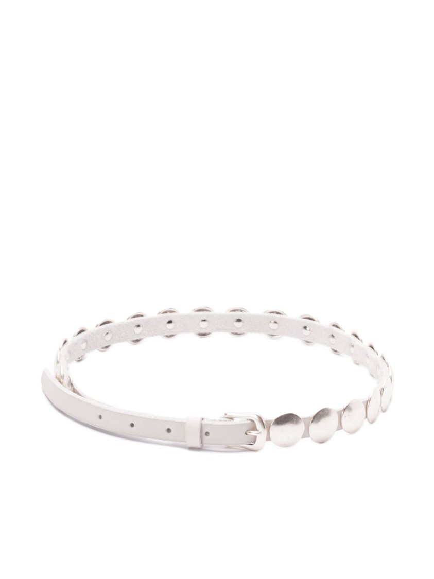 Golden Goose Adjustable Leather Belt With Silver-tone Accents In White