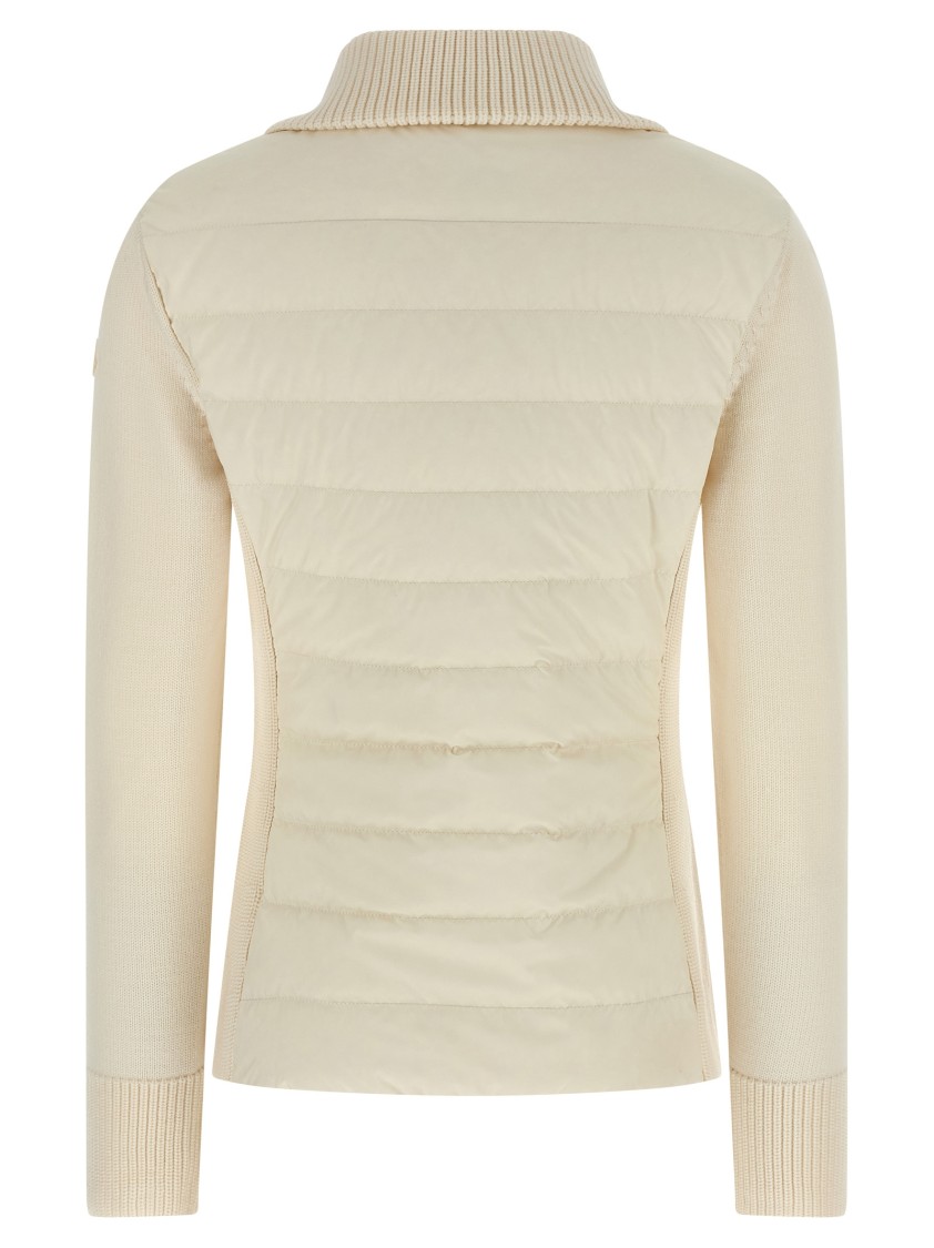 Moncler Two-material Cardigan With Goose Down Padding And High Neck In Neutral