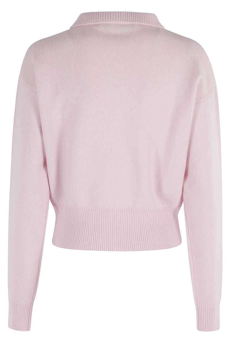 Tela Cropped Merino Wool Sweater With Classic Polo Collar In Pink