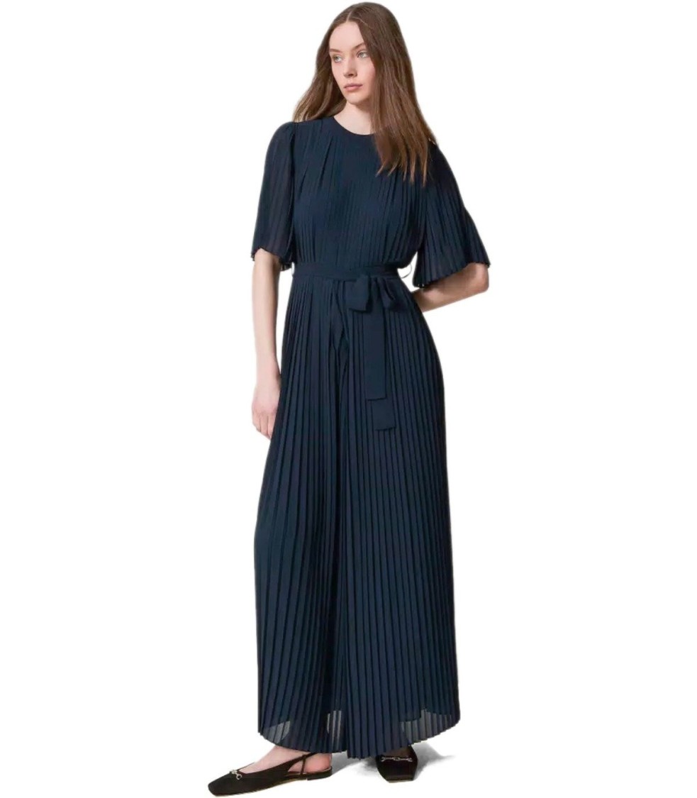Shop Twinset Twin-set Dark Blue Pleated Jumpsuit