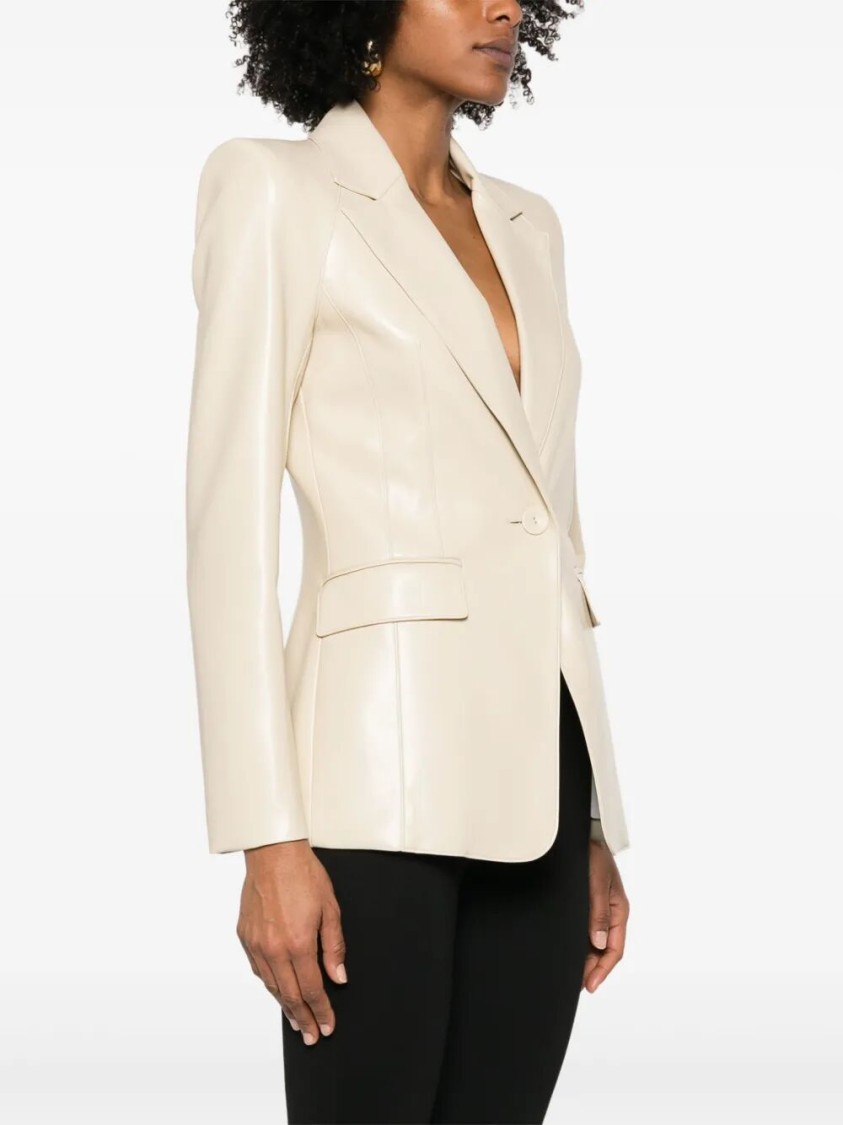 Patrizia Pepe Structured Tailored Jacket With Glossy Finish In Neutral