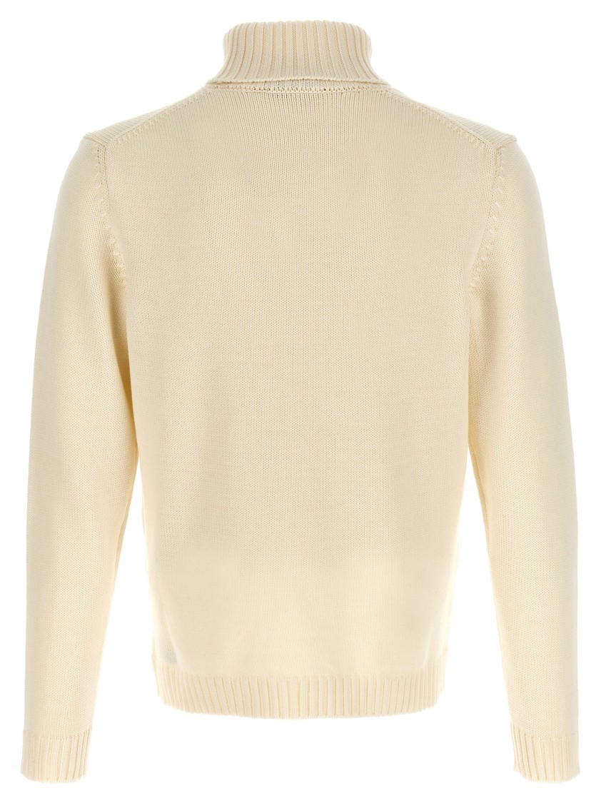 Zanone Wool Sweater With Turned-up Turtleneck And Ribbed Detailing In White
