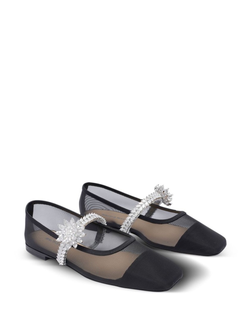 Mach&mach Mach & Mach Crystal-embellished Black Flat Shoes With Mesh Overlay In Gray