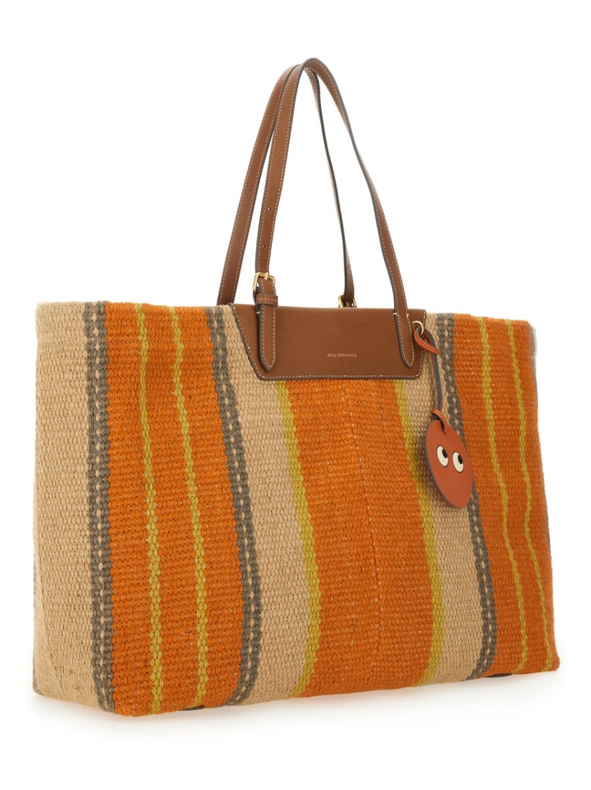 Shop Anya Hindmarch Textured Tote Bag With Stripe Design In Multicolor