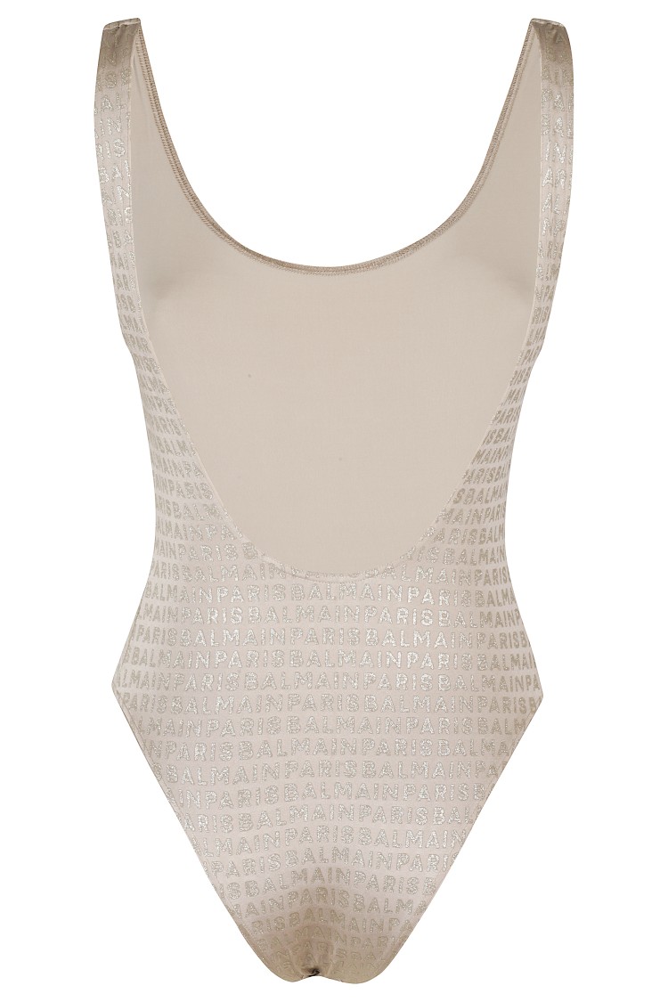 Shop Balmain One-piece Lurex Logo Brasilian Swimsuit - Gold