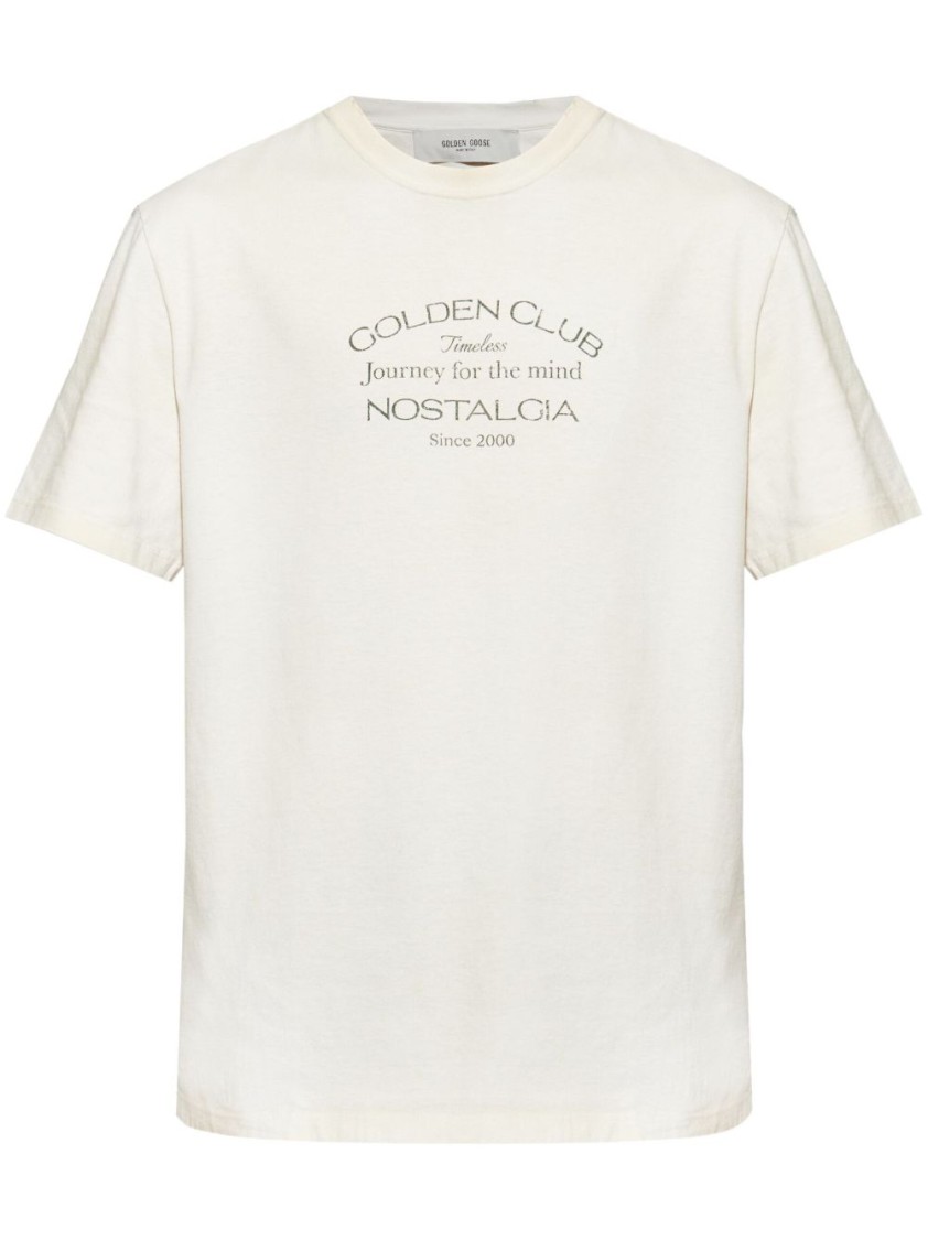 GOLDEN GOOSE GOLDEN GOOSE VINTAGE-INSPIRED WHITE T-SHIRT WITH RELAXED FIT