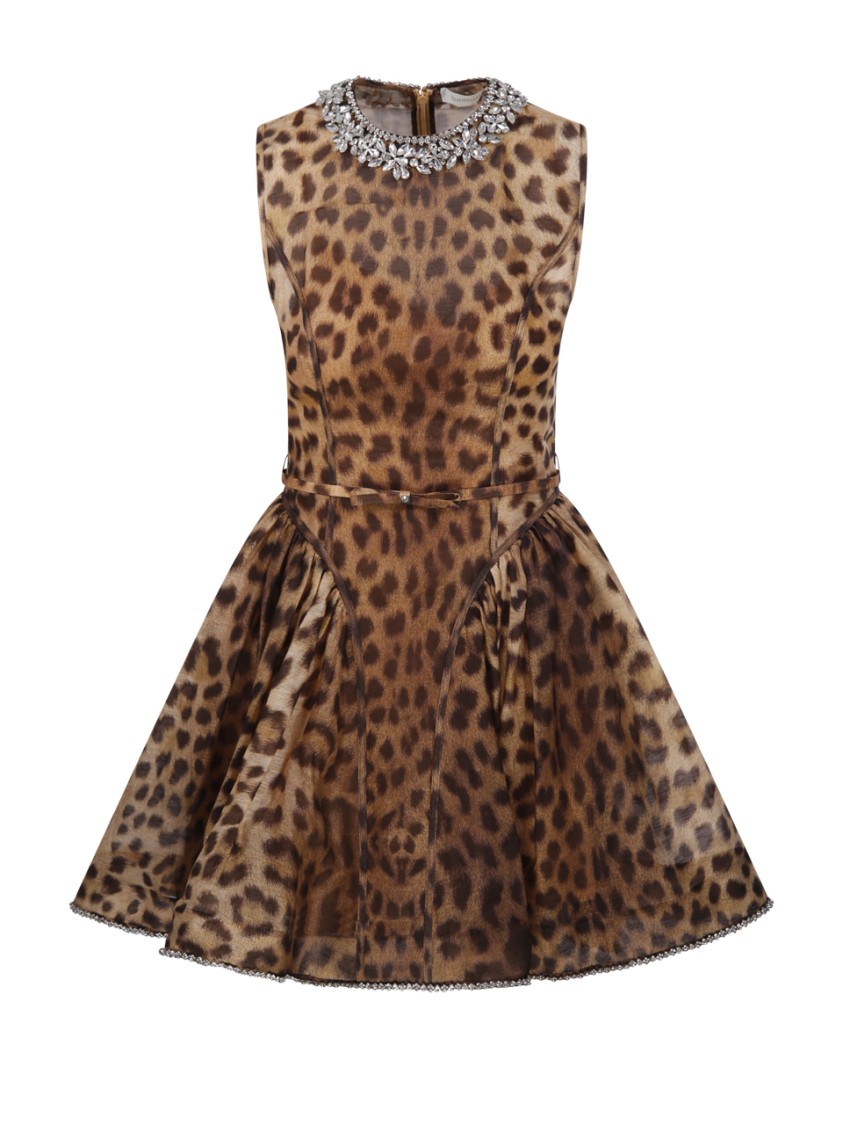 Shop Zimmermann Crush Panelled Mini Dress In Brown