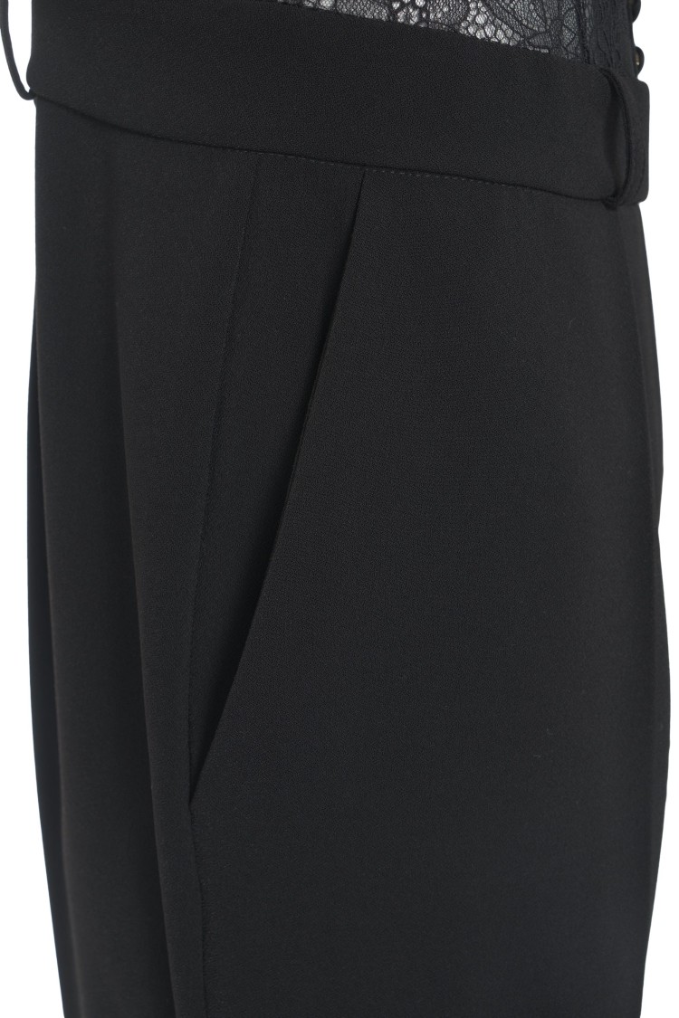 ELISABETTA FRANCHI ELISABETTA FRANCHI WIDE-LEG CRÊPE JUMPSUIT WITH LACE INSERTS AND PEARL EMBROIDERY