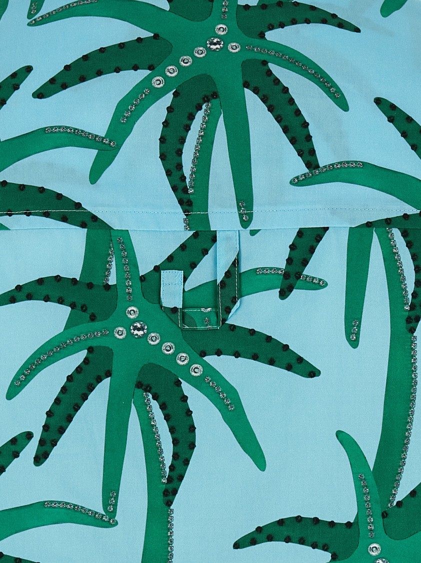 Jacquemus 'la Chemise Jean' Light Blue Shirt With Notched Collar And All-over Palm Tree Print In Blue
