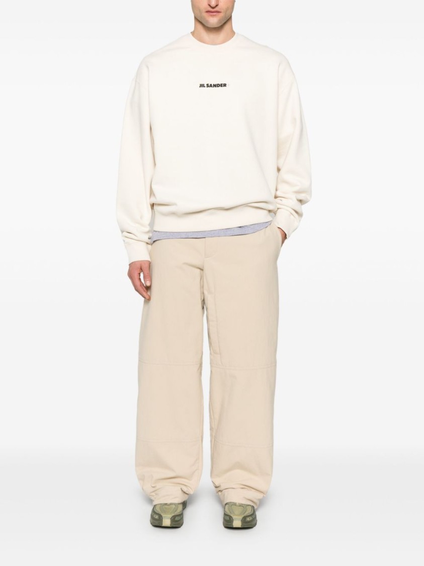 Jil Sander Cotton Sweatshirt In Cream With Logo Print In Neutrals