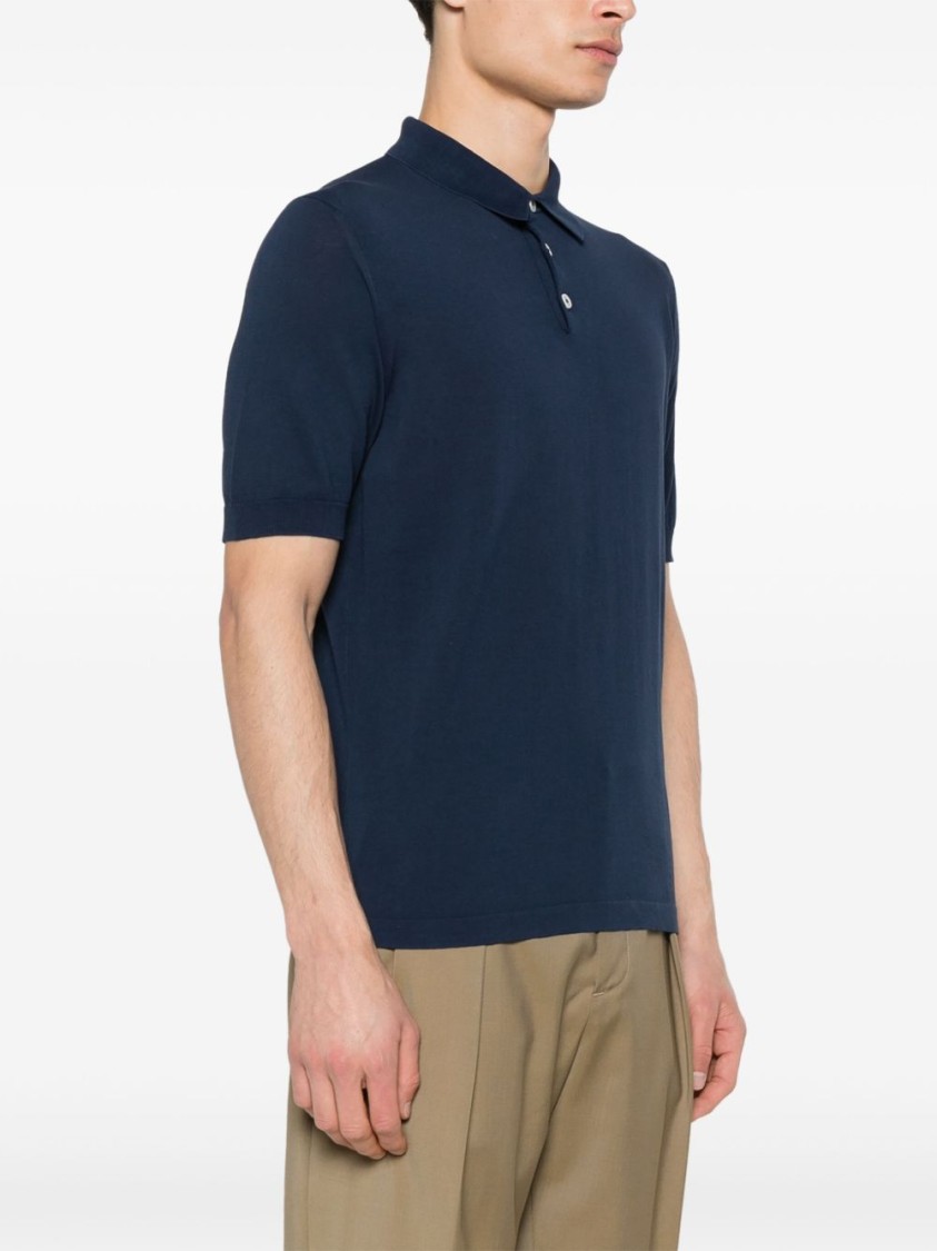 Shop Eleventy Tailored Blue Polo With Traditional Collar And Three-button Placket