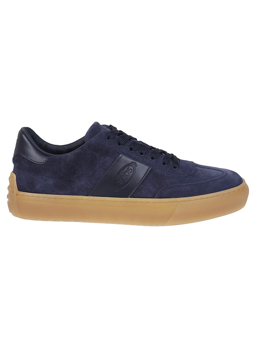 Tod's Blue Leather Low-top Sneakers With Contrasting Rubber Sole In Black