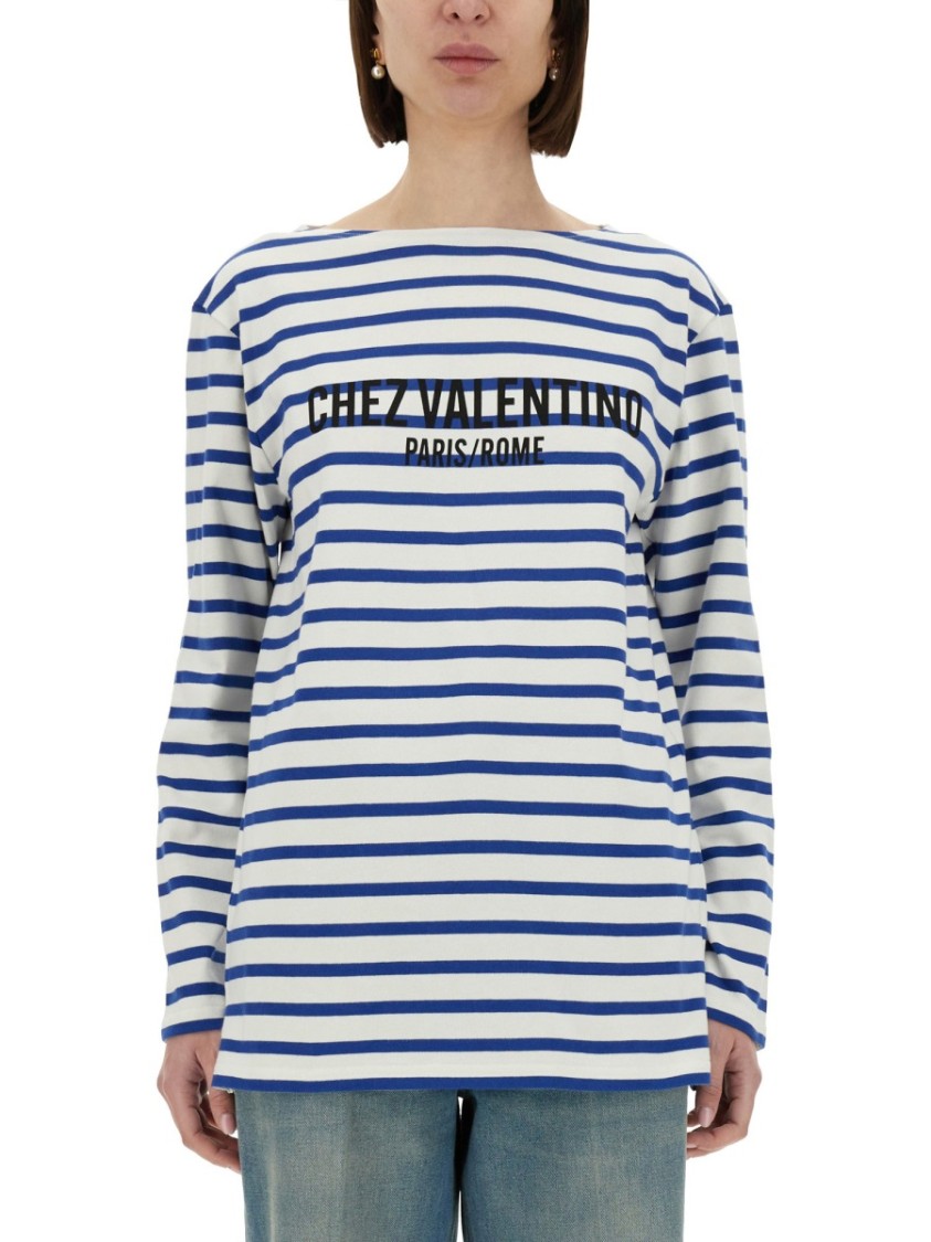 Valentino Long Sleeve Cotton T-shirt With Striped Pattern