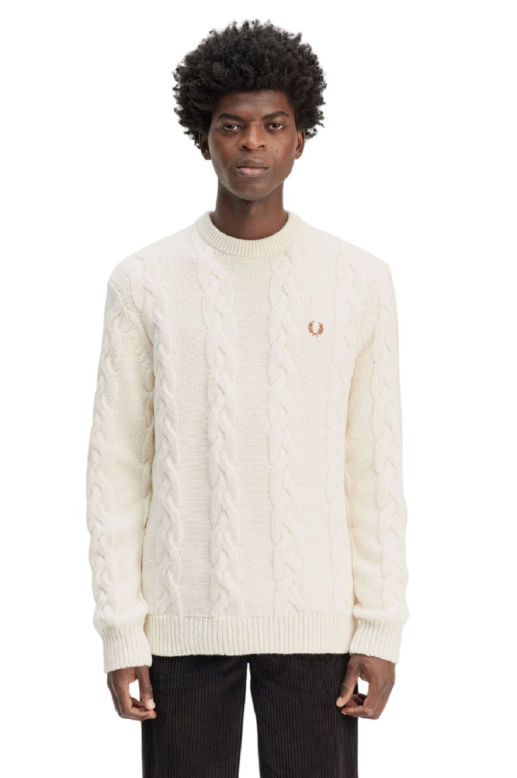 Fred Perry Cream Classic Cable Knit Sweater In Neutrals