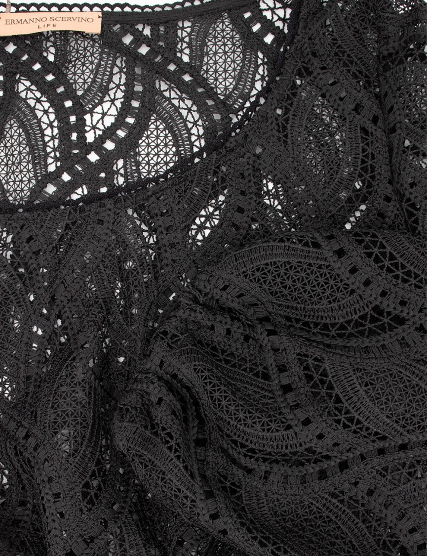 Ermanno Scervino Cropped Black Lace Top With Intricate Detailing