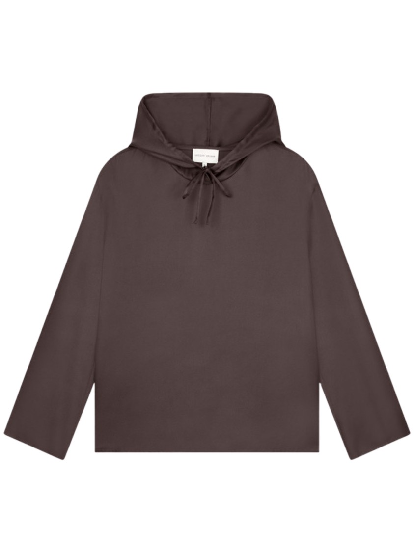 Loulou Studio Hooded Silk Shirt With Drawstring Closure In Brown