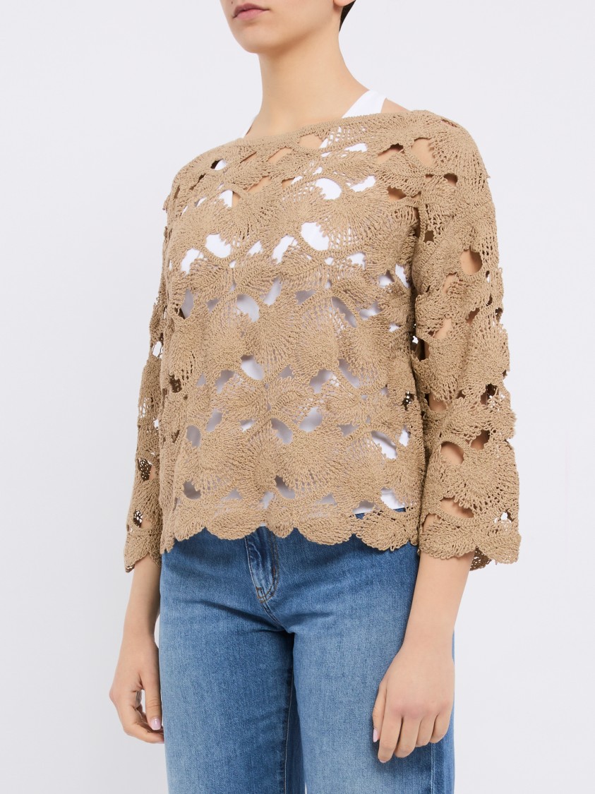 Kangra Cashmere Kangra Open-knit Beige Jacket With Scalloped Edges