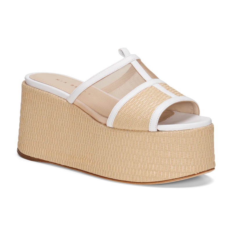 M+e' Heel Platform Sandals With Woven Base In Neutral