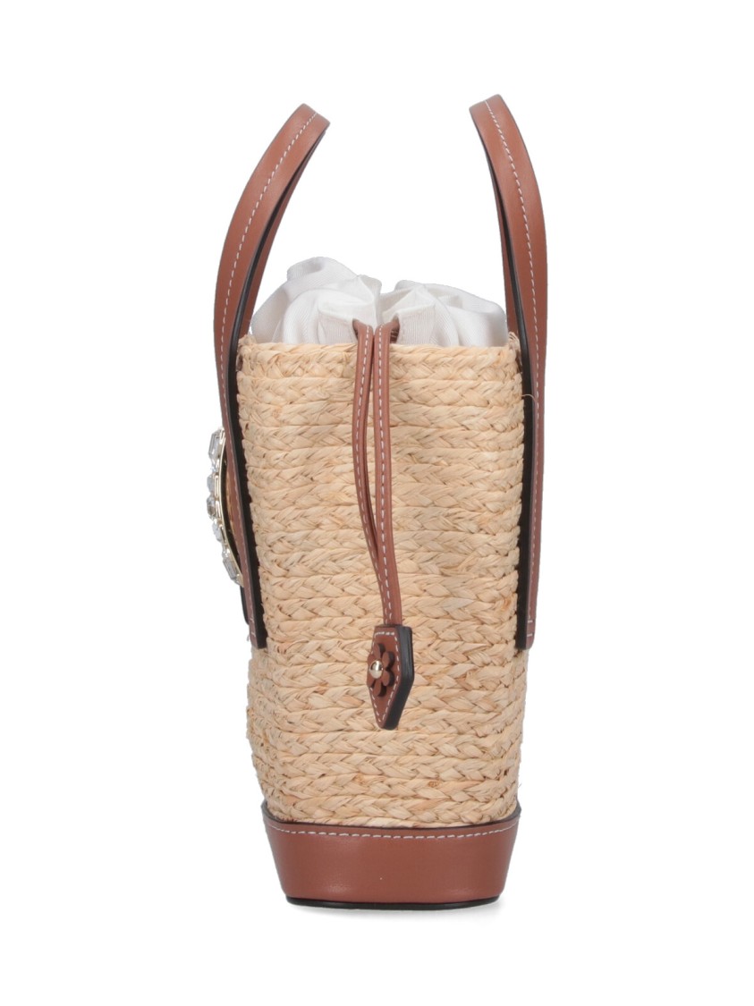 Roger Vivier Mini Shoulder Bag With Raffia Body In Neutral