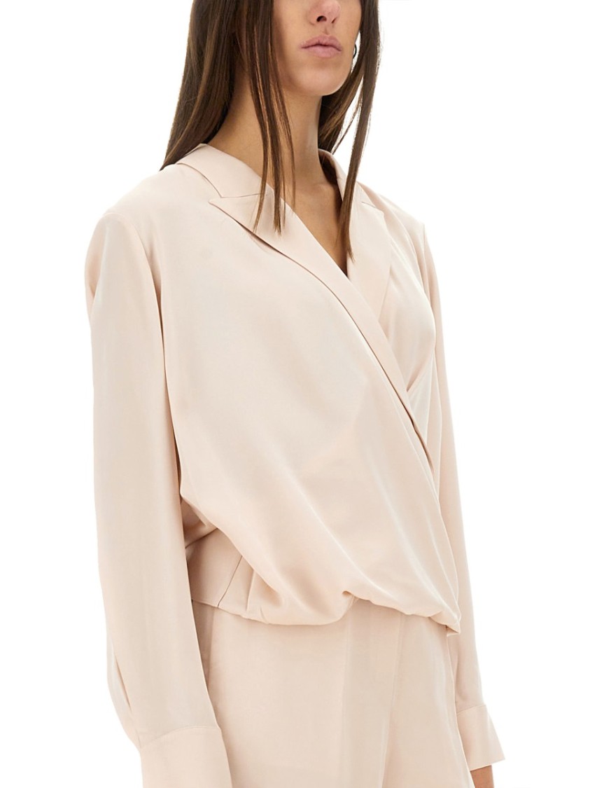 Theory Lapel Wrap Blush Blouse With V-neck In Pink