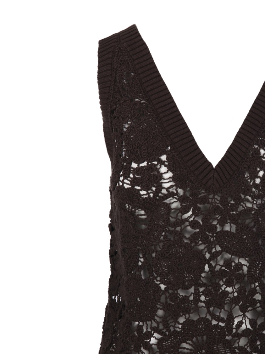Shop P.a.r.o.s.h Parosh Delicate Lace Floral Top In Brown